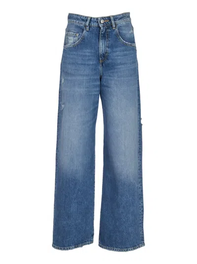 Icon Denim Straight Buttoned Jeans In Mid Blue