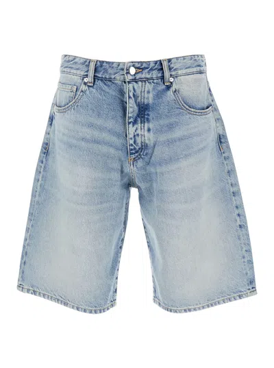 ICON DENIM LIGHT BLUE FIVE-POCKET BERMUDA SHORTS WITH LOGO PATCH ON THE BACK IN DENIM MAN