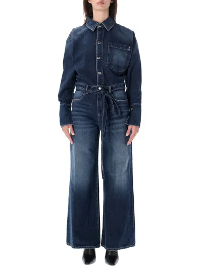 Icon Denim Wide-leg Denim Jumpsuit With Belt In Blue