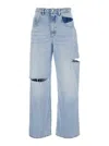 Icon Denim Poppy Light Blue Wide Jeans With Cut-out In Cotton Denim Woman In Blue