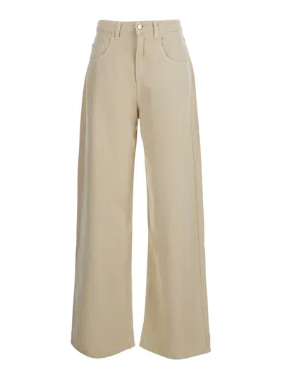 Icon Denim Woman Jeans Pop With V-pockets And Contrast Details In Beige Cotton For Women In Neutral