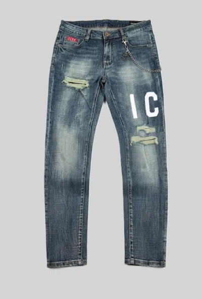 Icon Jean With Logo Front Back Man Blue Medium