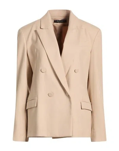 Icona By Kaos Woman Blazer Beige Size 10 Polyester, Viscose, Elastane In Sand