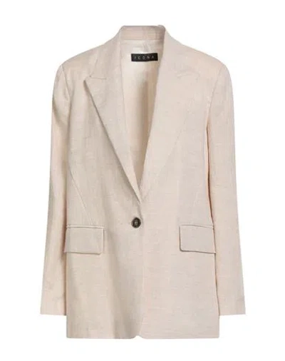 Icona By Kaos Woman Blazer Beige Size 8 Linen In Sand