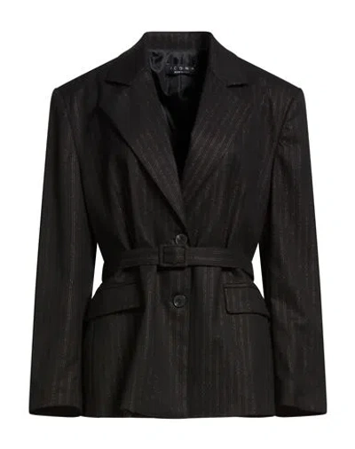 Icona By Kaos Woman Blazer Black Size 6 Polyester, Viscose, Elastane In Brown