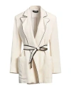 Icona By Kaos Woman Blazer Ivory Size 12 Viscose, Linen In White
