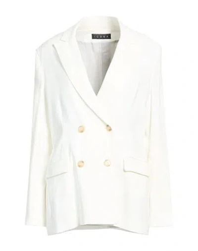 Icona By Kaos Woman Blazer White Size 8 Linen, Viscose, Elastane