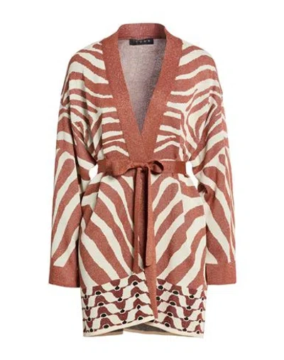 Icona By Kaos Woman Cardigan Copper Size M Viscose, Polyamide, Metallic Fiber In Brown