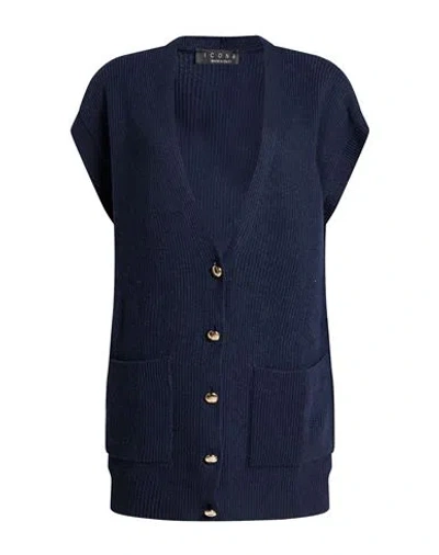 Icona By Kaos Woman Cardigan Midnight Blue Size S Viscose, Polyamide, Wool, Cashmere