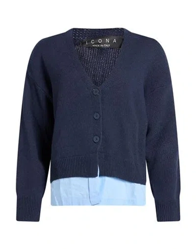Icona By Kaos Woman Cardigan Midnight Blue Size S Viscose, Polyamide, Wool, Cashmere