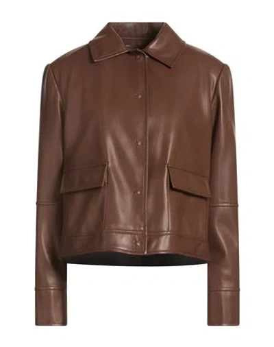 Icona By Kaos Woman Jacket Brown Size 6 Polyurethane, Polyester