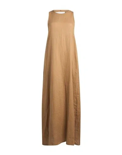 Icona By Kaos Woman Maxi Dress Camel Size 6 Linen In Brown