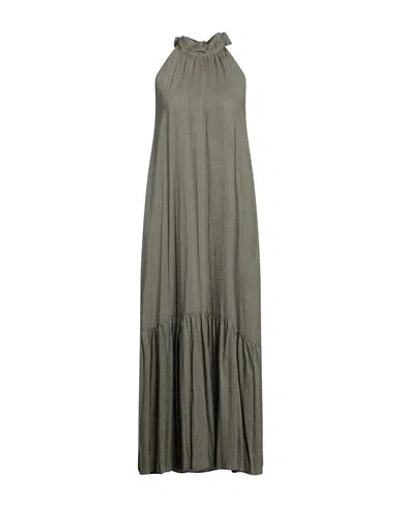Icona By Kaos Woman Maxi Dress Military Green Size 6 Linen, Viscose