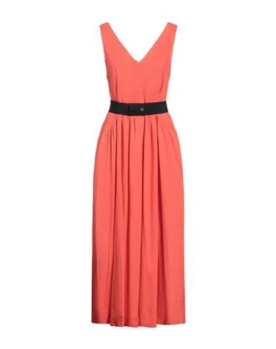 Icona By Kaos Woman Maxi Dress Orange Size 6 Linen, Viscose