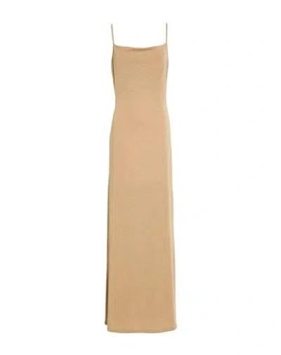 Icona By Kaos Woman Maxi Dress Sand Size L Polyester, Viscose, Metallic Polyester, Polyamide, Elasta In Neutral