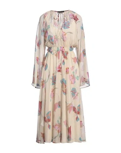 Icona By Kaos Woman Midi Dress Beige Size 10 Polyester