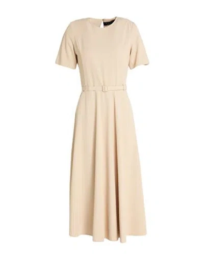 Icona By Kaos Woman Midi Dress Beige Size 8 Polyester, Elastane In Brown