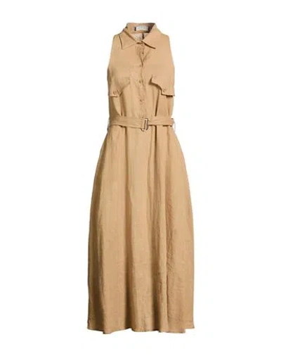 Icona By Kaos Woman Midi Dress Camel Size 10 Linen In Neutral