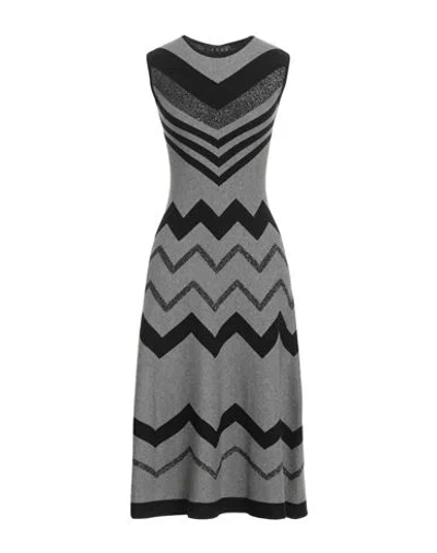 Icona By Kaos Woman Midi Dress Grey Size L Viscose, Polyester, Metallic Fiber, Polyamide In Gray
