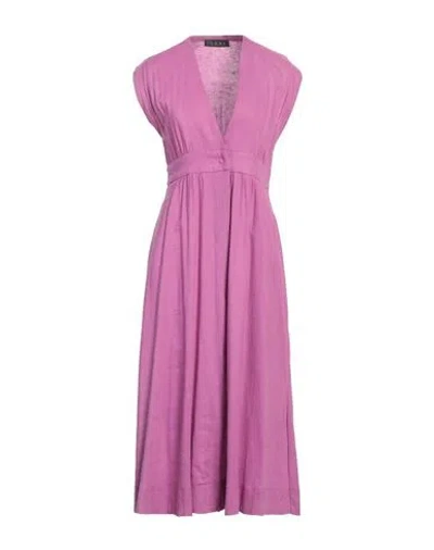 Icona By Kaos Woman Midi Dress Mauve Size 8 Linen, Viscose In Purple