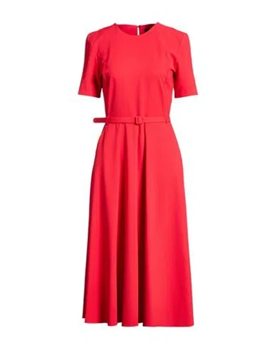 Icona By Kaos Woman Midi Dress Red Size 12 Polyester, Elastane In White