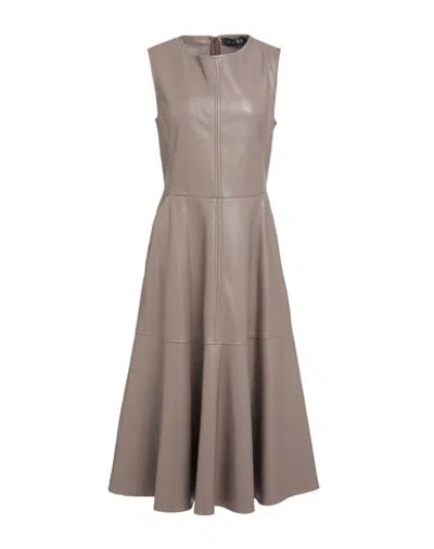 Icona By Kaos Woman Midi Dress Taupe Size 10 Polyurethane, Polyester In Animal Print