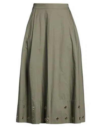 Icona By Kaos Woman Midi Skirt Military Green Size 6 Cotton