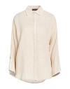 Icona By Kaos Woman Shirt Beige Size 12 Linen In Neutral