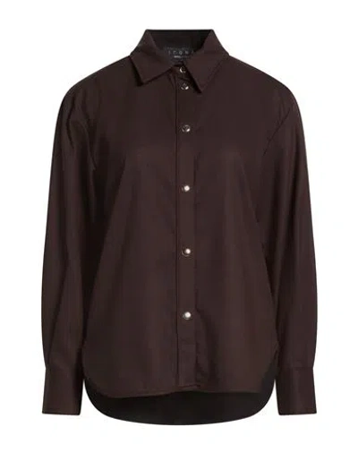 Icona By Kaos Woman Shirt Chocolate Brown Size 10 Polyester, Viscose, Elastane