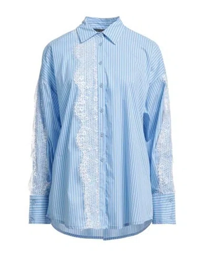 Icona By Kaos Woman Shirt Light Blue Size 12 Cotton, Polyamide, Elastane