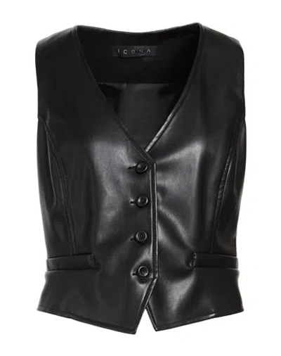 Icona By Kaos Woman Tailored Vest Black Size 10 Polyurethane, Polyester