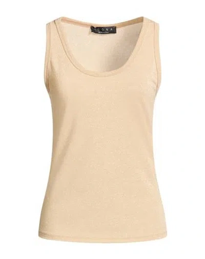 Icona By Kaos Woman Top Beige Size M Polyester, Viscose, Metallic Polyester, Polyamide, Elastane In Brown