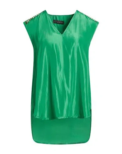 Icona By Kaos Woman Top Green Size 10 Acetate, Silk