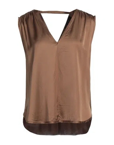 Icona By Kaos Woman Top Khaki Size 10 Viscose In Beige