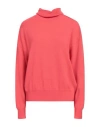 Icona By Kaos Woman Turtleneck Coral Size M Viscose, Polyamide, Wool, Cashmere In Red
