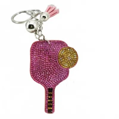 Iconic Mi Women's Rhinestone Pickleball Paddle And Ball Keychain In Pink