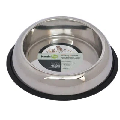 Iconic Pet Heavy Weight Non-skid Easy Feed High Back Pet Bowl In Silver
