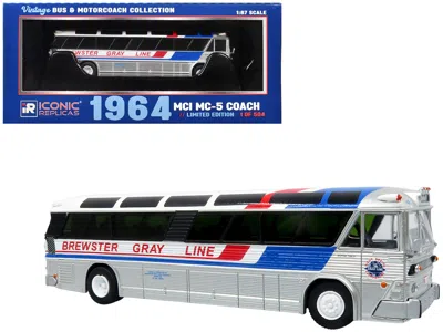 Iconic Replicas 1964 Mci Mc-5a Coach Bus Brewster Gray Line Silver Blue Red Stripes 1/87 Ho Vintage Bus Motorcoach L In Multi