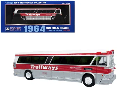 Iconic Replicas 1964 Mci Mc-5a Coach Bus Trailways Chicago White Red Stripes 1/87 Ho Vintage Bus Motorcoach Limited  In Multi