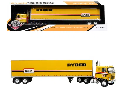 Iconic Replicas 1970 Gmc Astro 95 Tractor With Dry Van Trailer "ryder Truck Rental" Yellow With Stripes "north Ameri