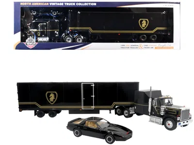 Iconic Replicas 1980 Gmc General Truck With Box Trailer Black Gold Stripes & 1982 Pontiac Firebird Trans Am Knight S In Multi