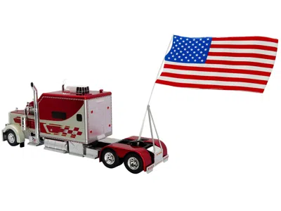 Iconic Replicas 1997 Peterbilt 379 Tractor Truck White And Red Metallic With American Flag Limited Edition To 504 Pi