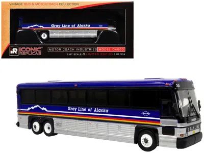 Iconic Replicas 2001 Mci D4000 Coach Bus "gray Line Of Alaska" Dark Blue With Stripes "vintage Bus
