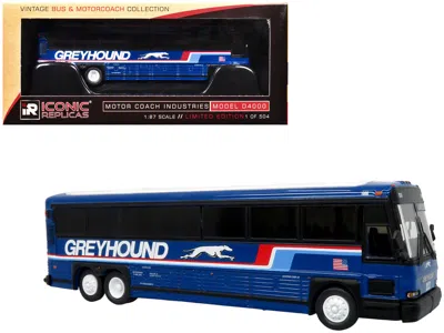 Iconic Replicas 2001 Mci D4000 Coach Bus "greyhound" Blue With Stripes "vintage Bus & Motorcoach Collection" Limited