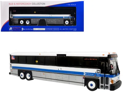 Iconic Replicas Mci D4500ct Express Coach Bus "mta New York City Transit" White With Blue Stripes "the Bus & Motorco In Multi
