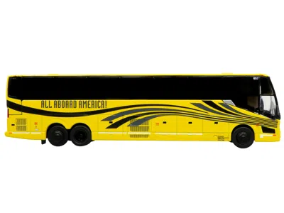 Iconic Replicas Prevost H3-45 Coach Bus "all Aboard America" Yellow With Graphics Limited Edition 1/87 (ho) Diecast