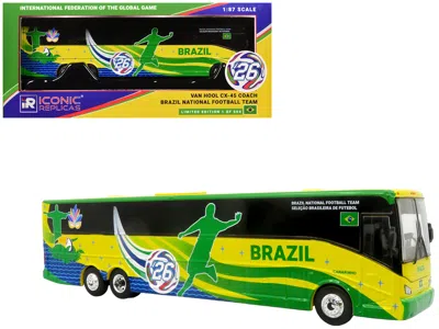 Iconic Replicas Van Hool Cx-45 Coach Bus "brazil National Football Team" Yellow And Green With Graphics "internation