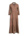 Iconique Woman Midi Dress Brown Size L Cotton, Linen In Brown