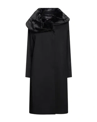 Icons Woman Coat Black Size 12 Virgin Wool, Polyamide, Cashmere