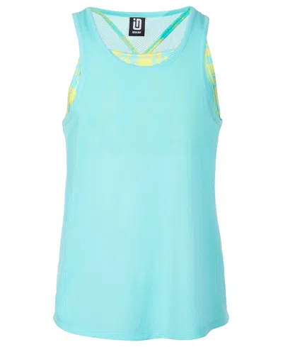 Id Ideology Kids' Big Girls Breezy Knit Waves Layered-look Tank Top, Created For Macy's In Ocean Sigh